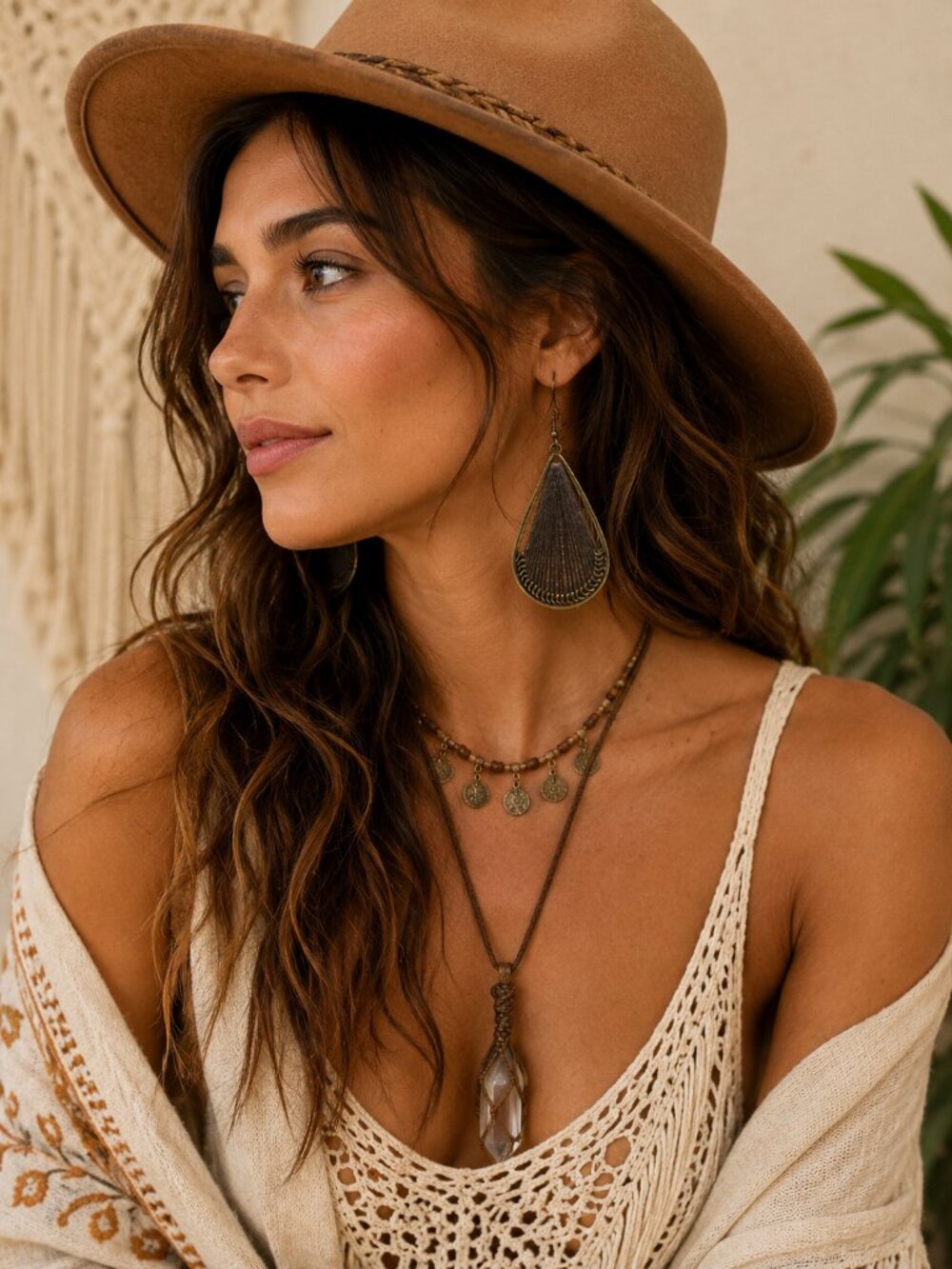 Boho Brown Thread Earrings Teardrop - Picture 1 of 3